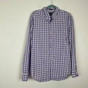 J crew Flex Washed Mens Purple White Plaid Button Up Shirt Slim Fit Size XL